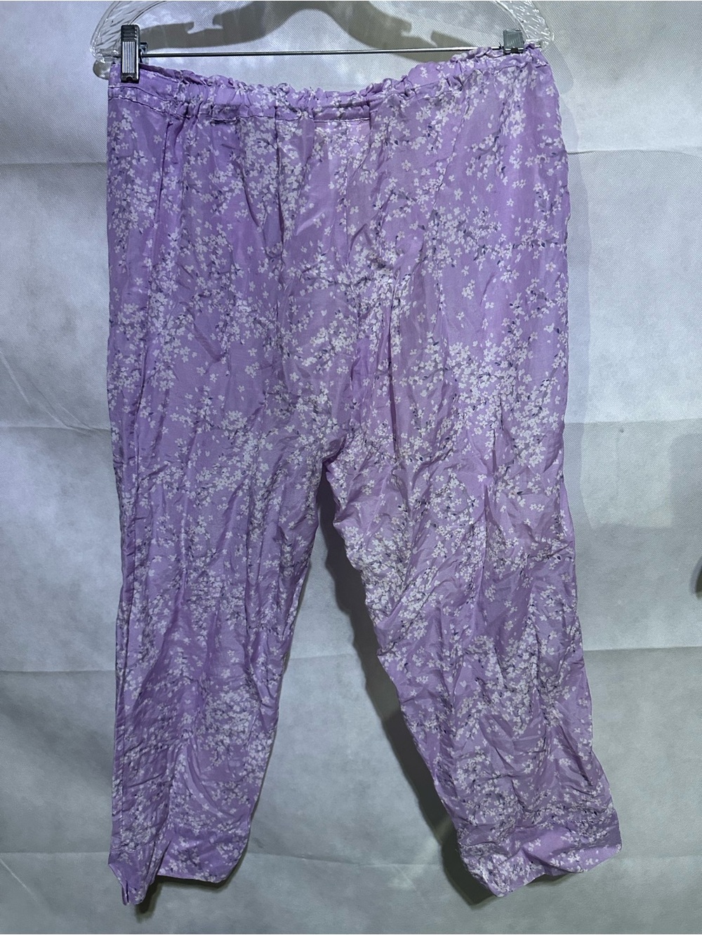 Papinelle Silk & Cotton Pajama Pants Cropped Wide Leg Purple Floral Size M Euc — image 2 of 4